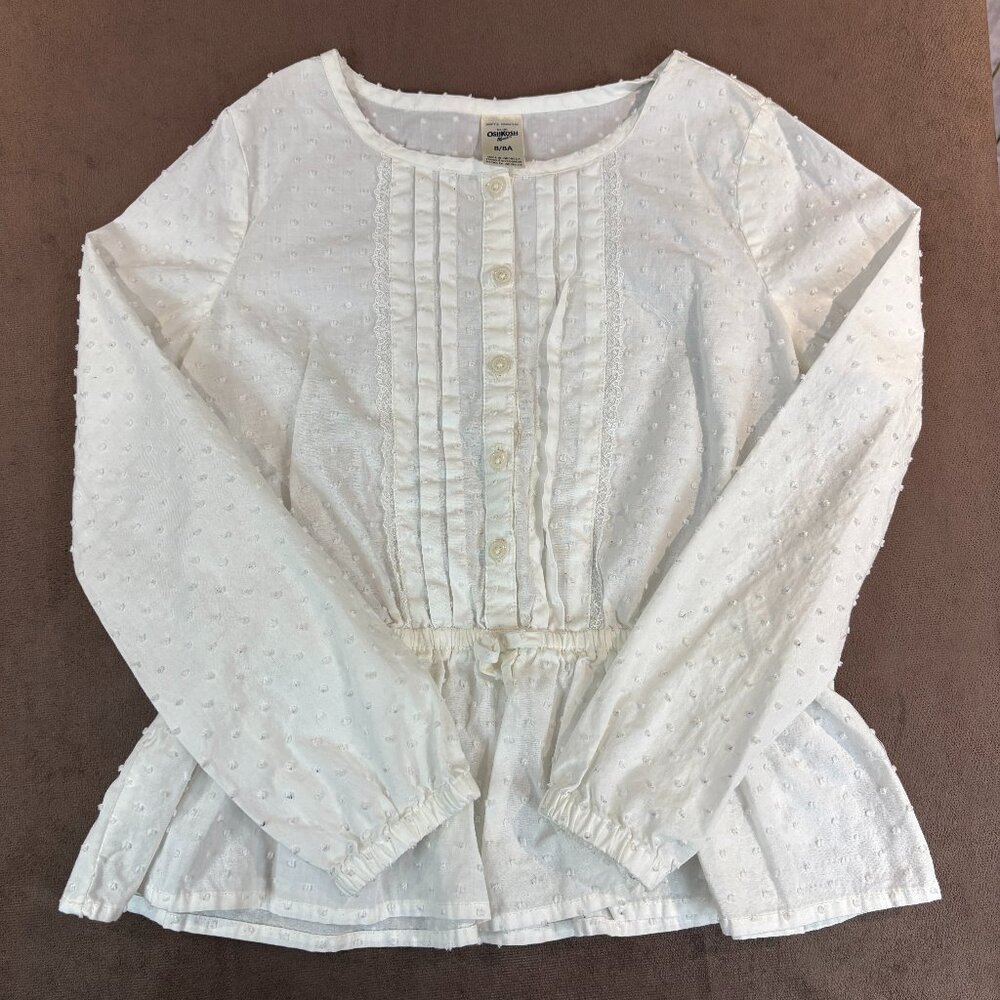 OshKosh Girls Long Sleeve White Minimalist Capsule Shirt Size 8 (SKU: 162G)
